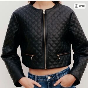Zara Faux Leather Cropped Quilted Jacket Bloggers Favorite